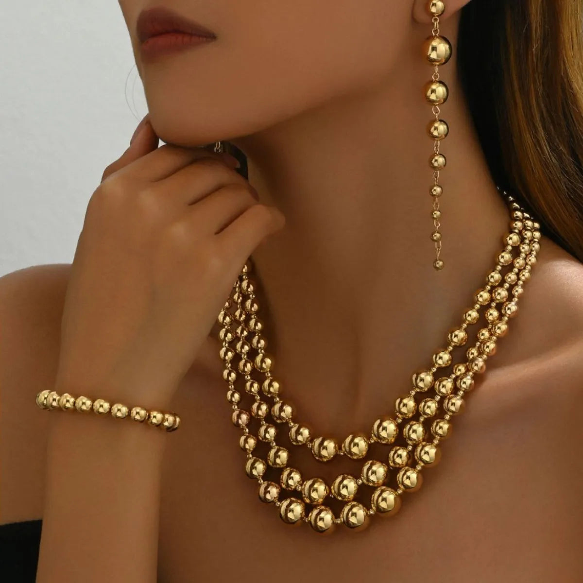 Beaded Multi-Layered Necklace Bracelet Earrings Jewelry Set -