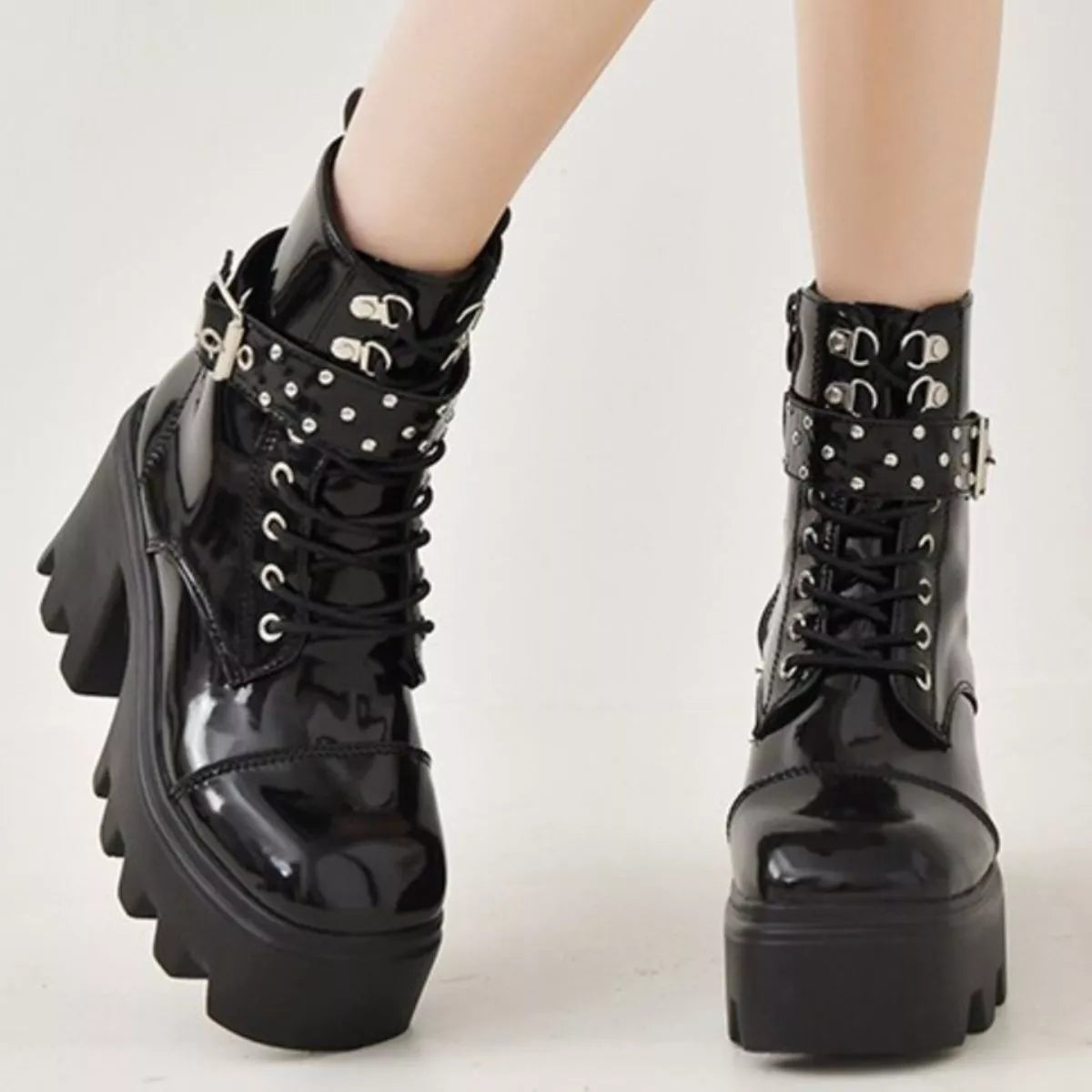 Studded Detail Platform Ankle Boots -