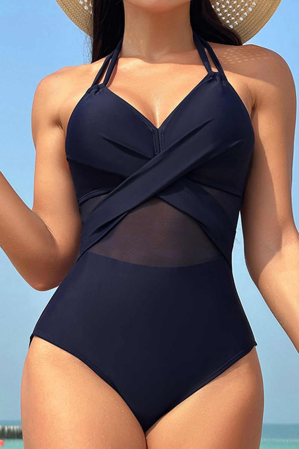 Crisscross Halter Neck One-Piece Swimwear | AdoreStarr