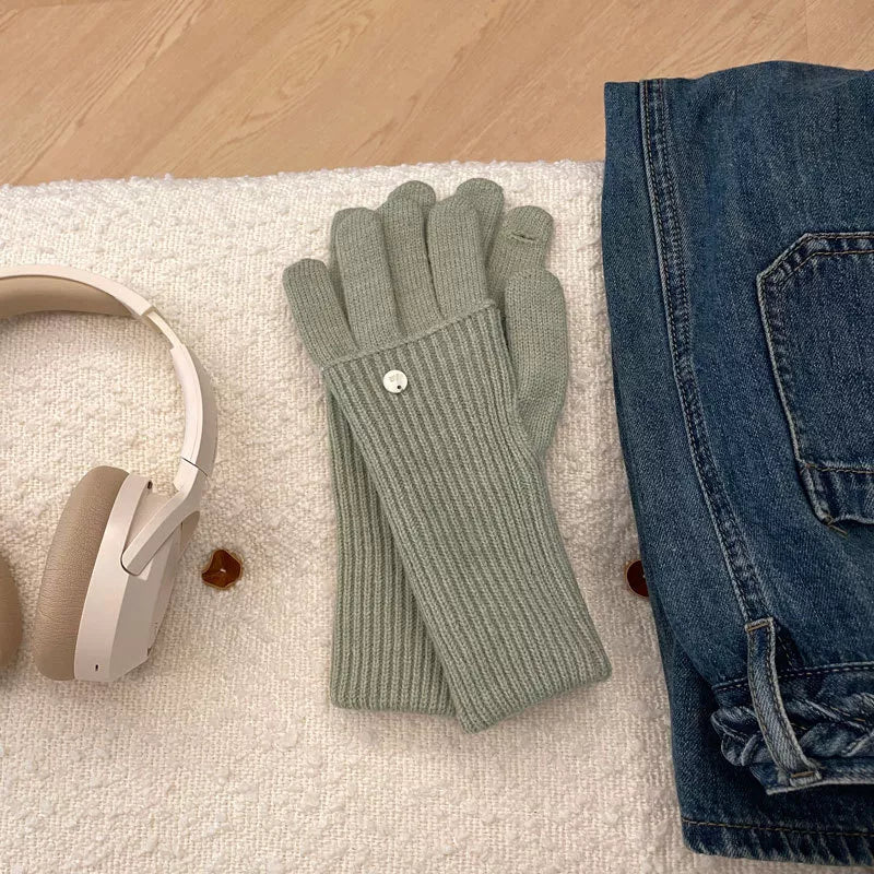 Ribbed Knit Touchscreen Gloves - Green One Size