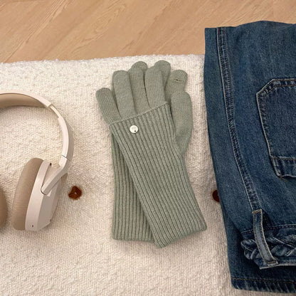 Ribbed Knit Touchscreen Gloves - Green One Size