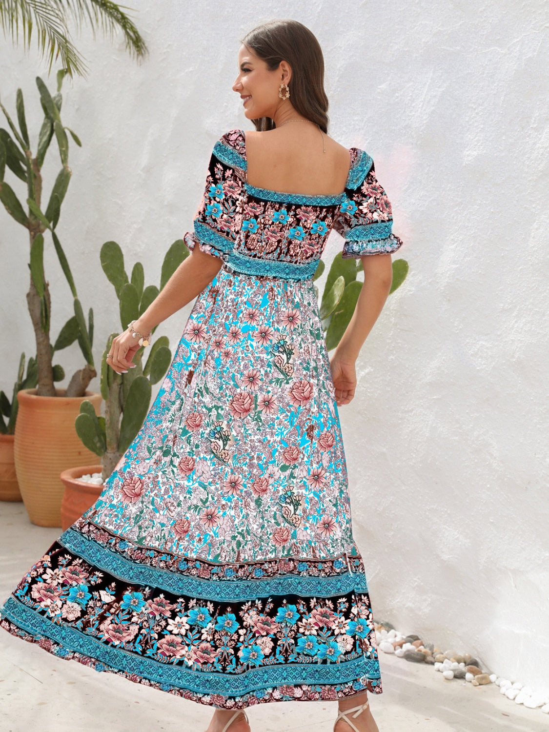 Floral Flounce Sleeve Midi Dress | AdoreStarr