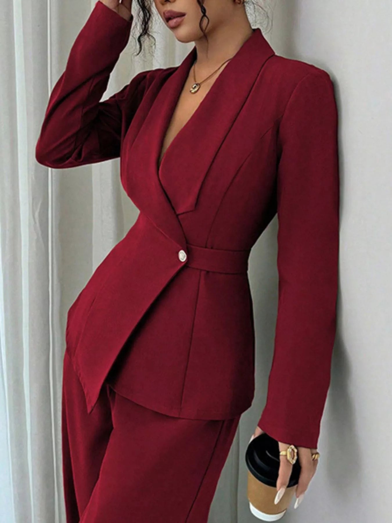 One Button Blazer and Pants Set -