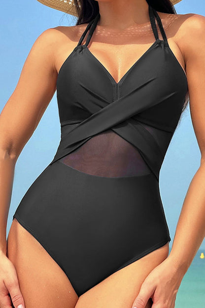 Crisscross Halter Neck One-Piece Swimwear | AdoreStarr