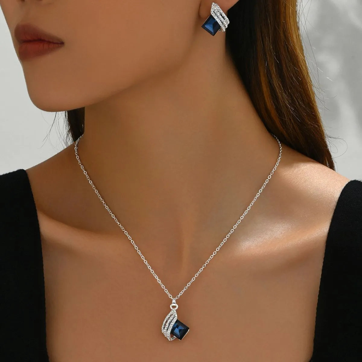 Crystal Geometric Earrings and Necklace Jewelry Set -