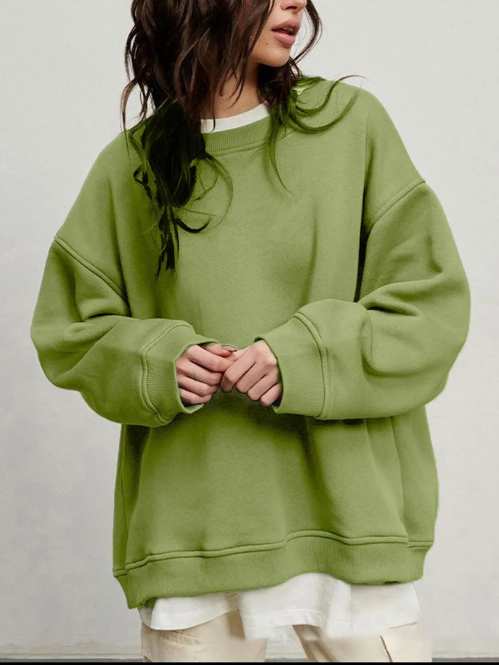 Round Neck Dropped Shoulder Long Sleeve Sweatshirt -