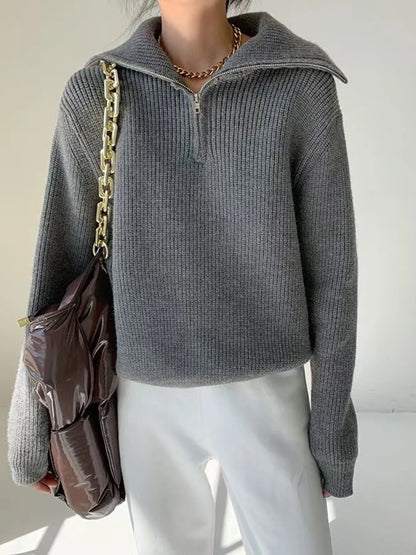 Half-Zip Long Sleeve Sweater - Dark Gray