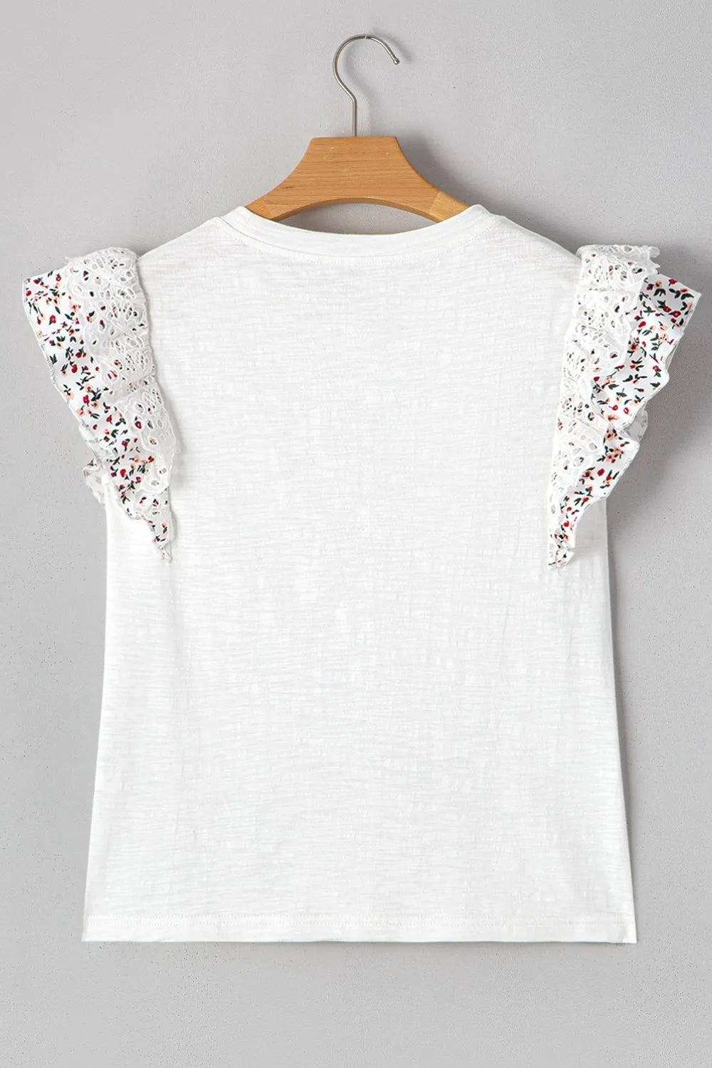 Floral Lace Patched Butterfly Sleeve Blouse - White