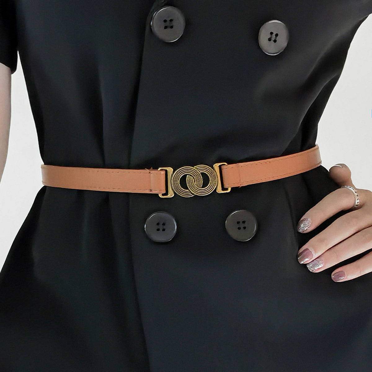 Alloy Buckle PU Belt - Brown One Size