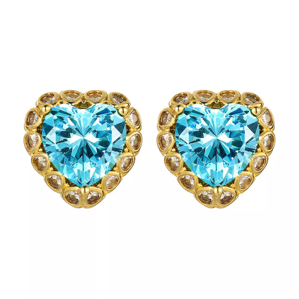 Heart-Shaped Stud Earrings - Sky Blue One Size