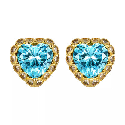 Heart-Shaped Stud Earrings - Sky Blue One Size