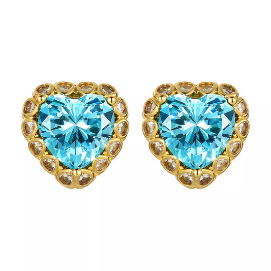 Heart-Shaped Stud Earrings - Sky Blue One Size