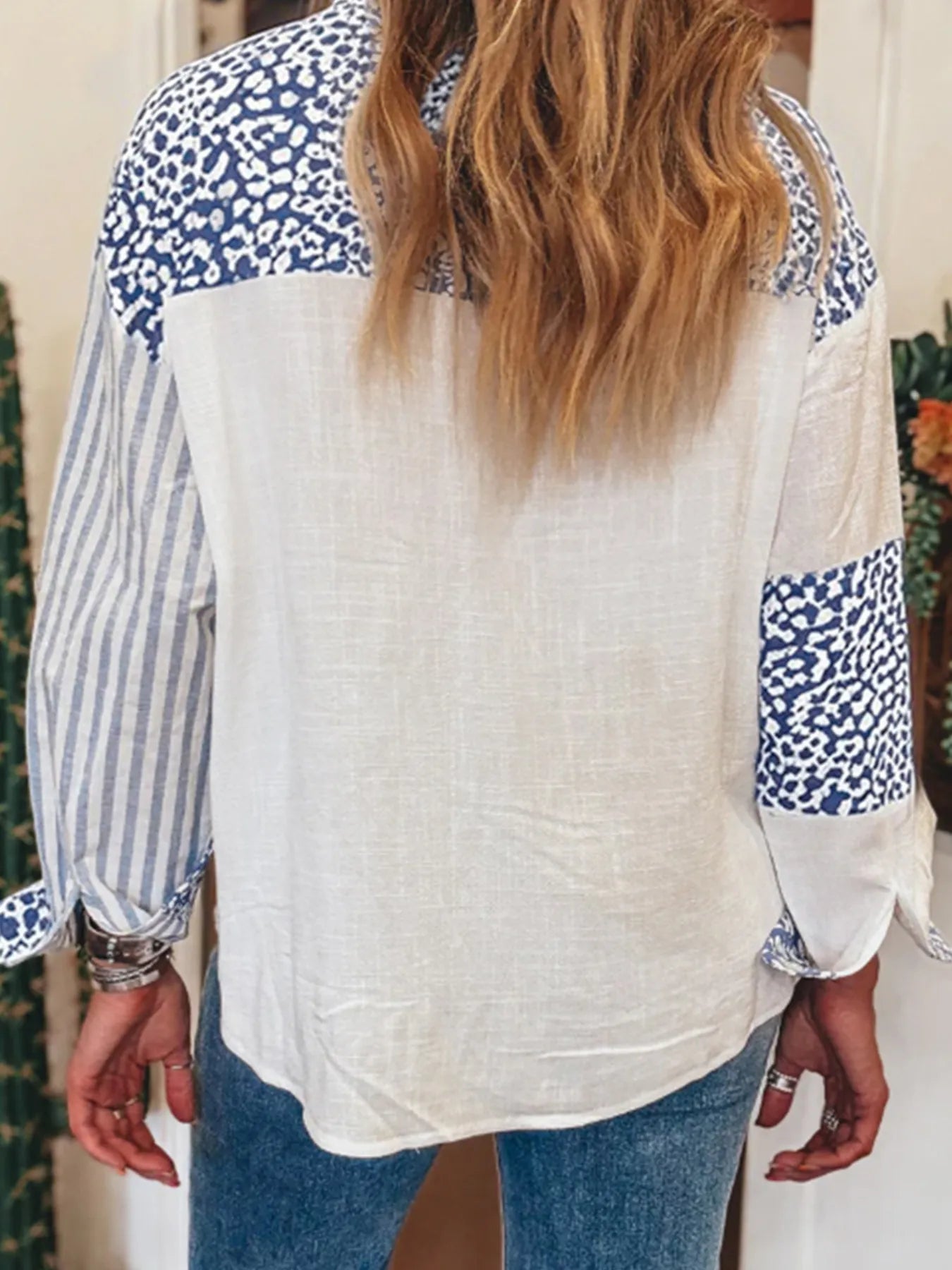 Striped Patchwork Button Down Shirt -