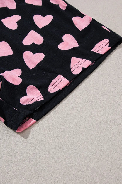 Heart Print Long Sleeve Top and Shorts Lounge Set -