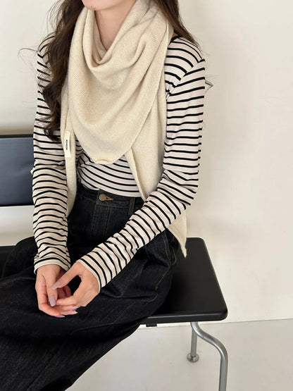 Knitted Solid Color Scarf - Off White One Size
