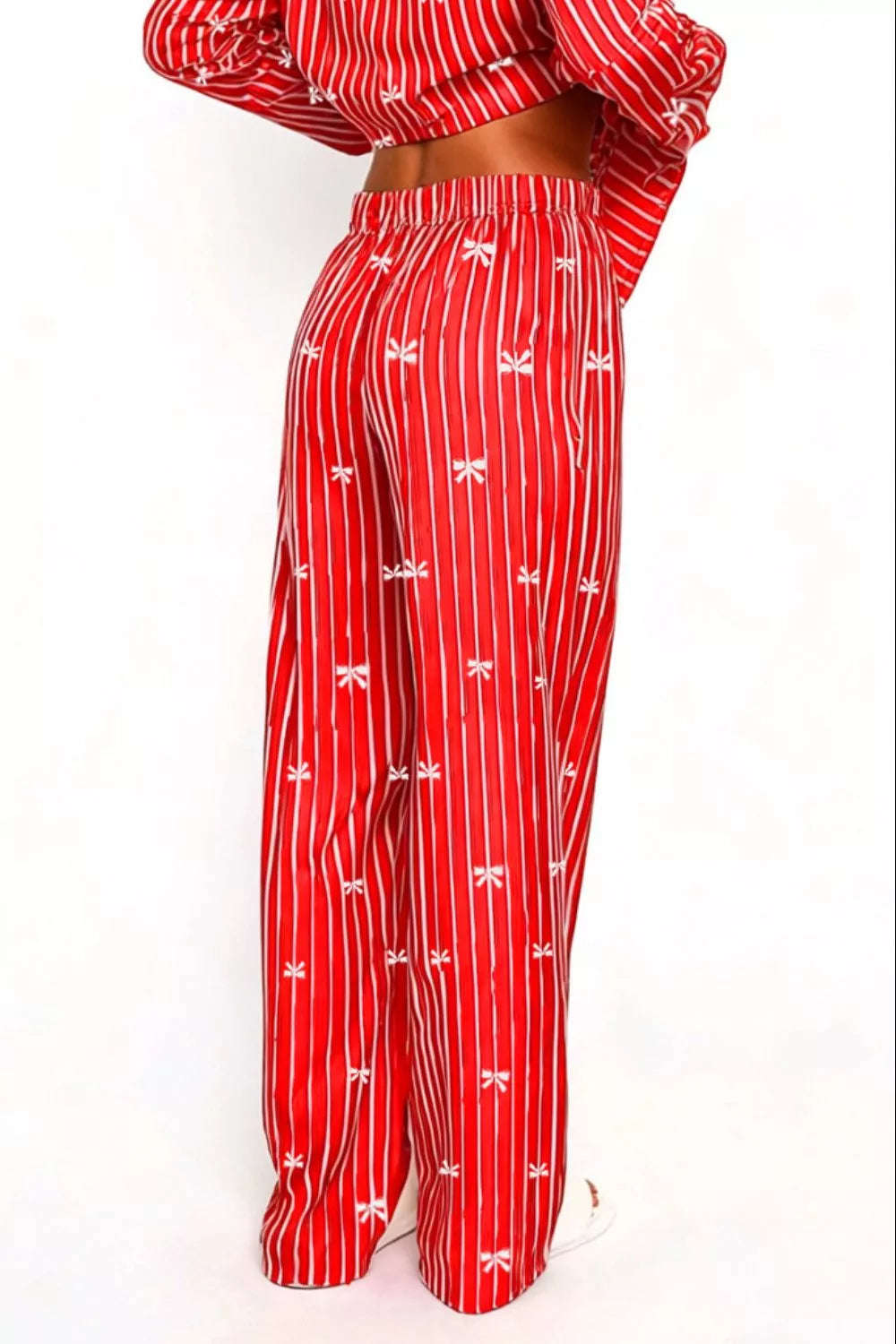 Bow Print Top and Wide Leg Pants Lounge Set -