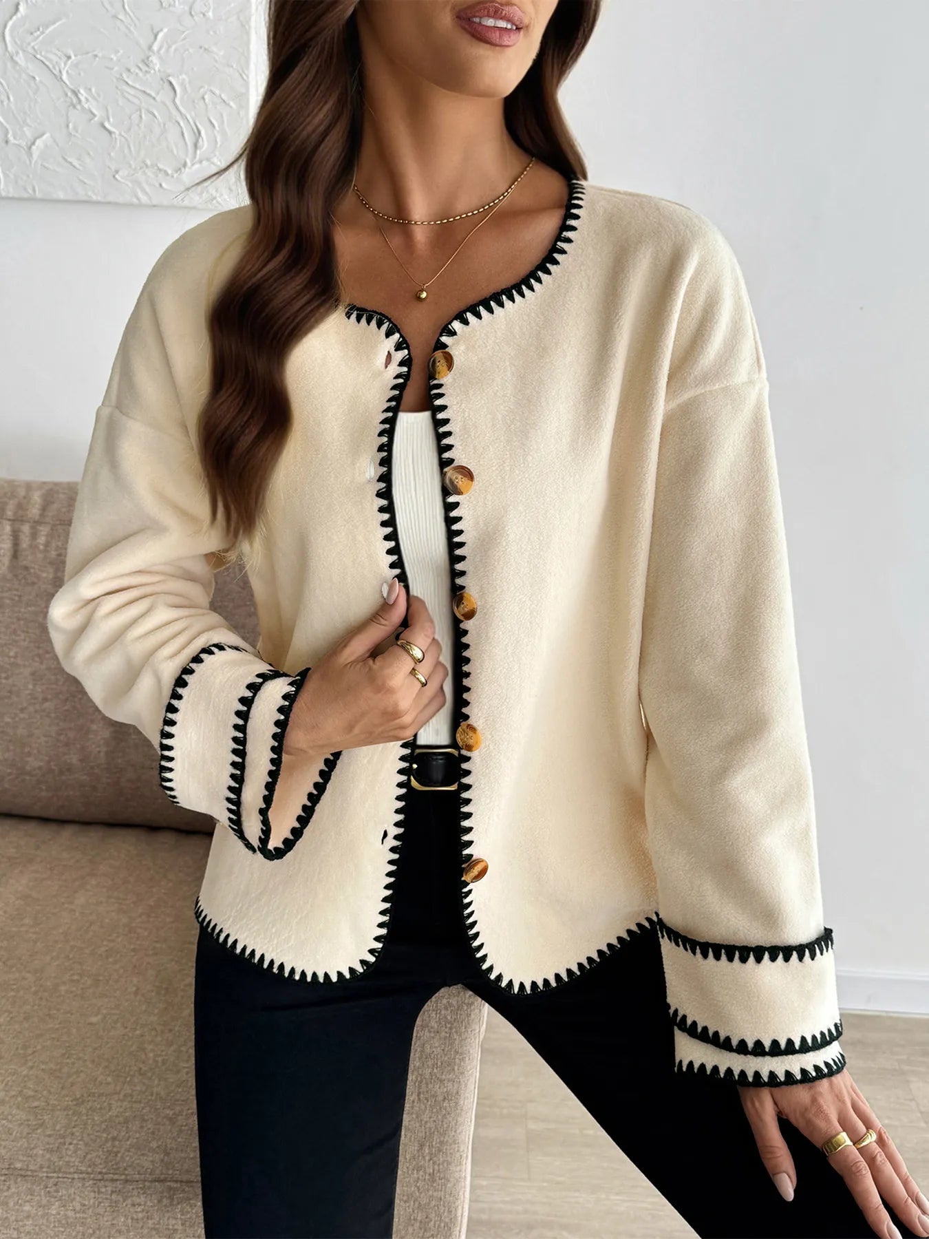Contrast Trim Button Up Jacket -