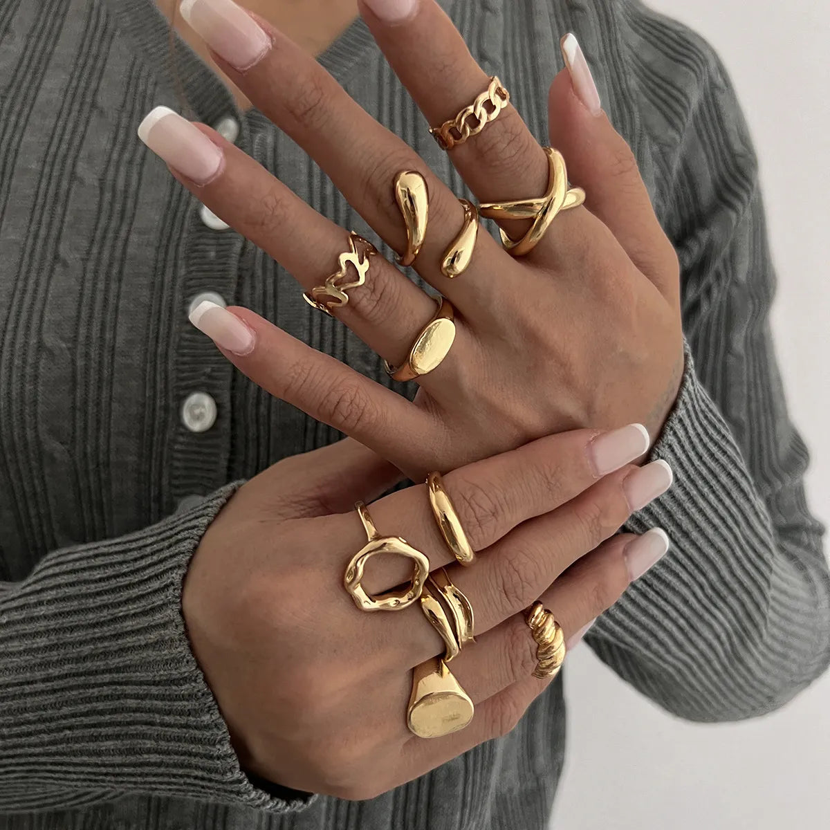 10-Piece Alloy Geometric Ring -