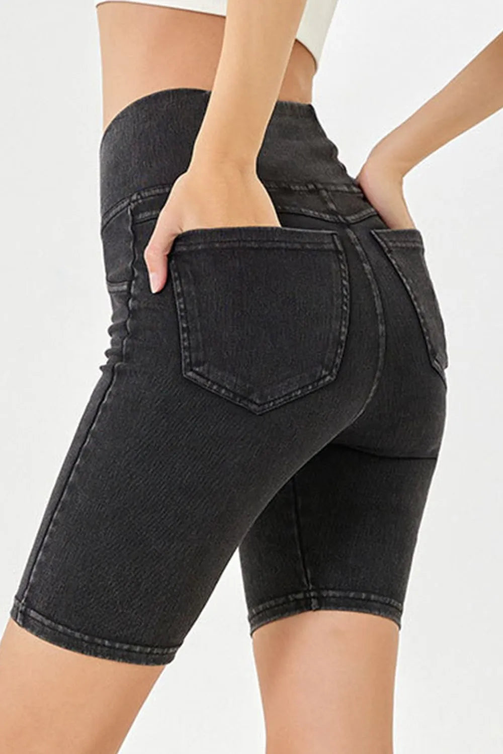Asymmetrical Waist Denim Shorts -