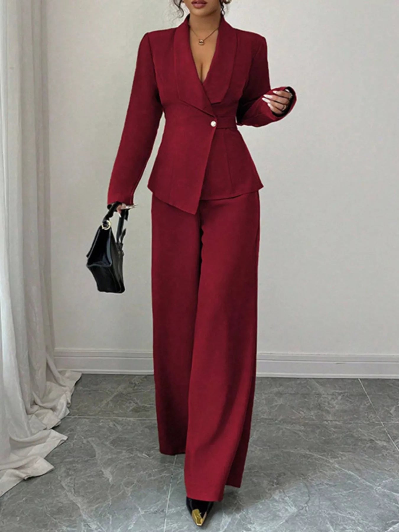 One Button Blazer and Pants Set -
