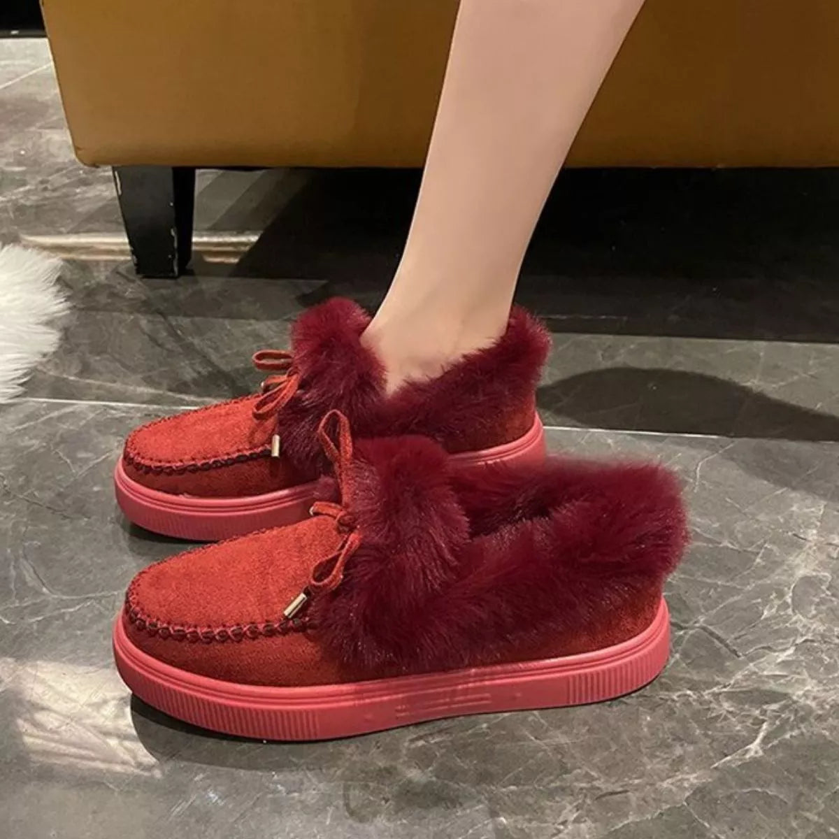 Fuzzy Round Toe Slip-Ons -