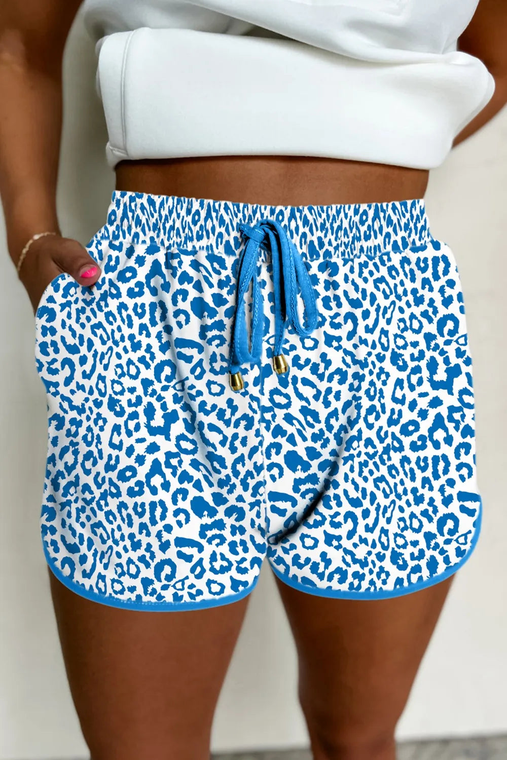 Leopard Drawstring Shorts - Blue