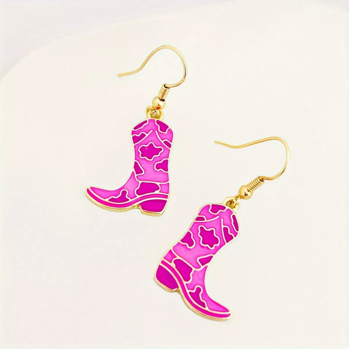 Cowgirl Boot Dangle Earrings - Pink One Size