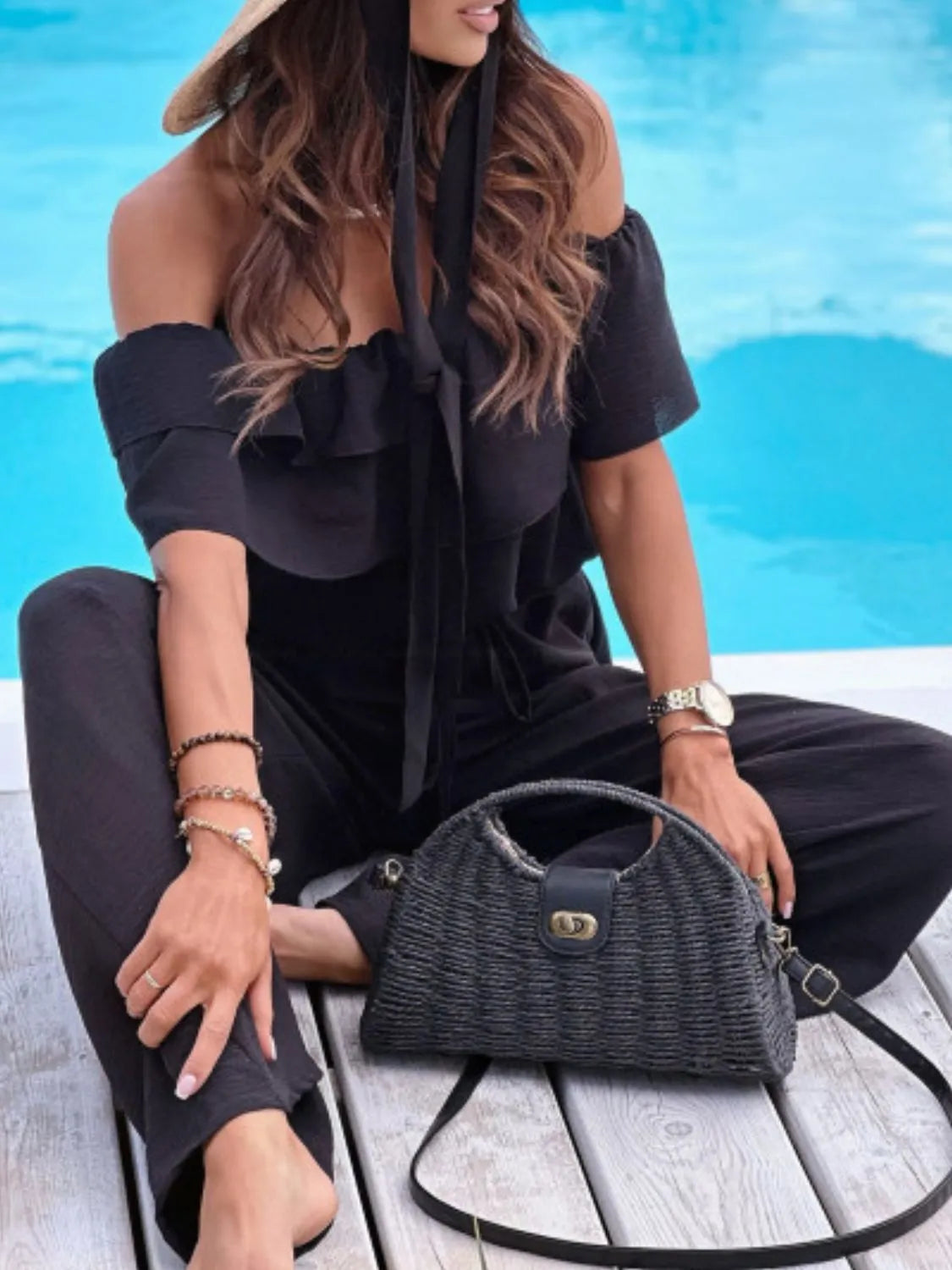 Off-Shoulder Ruffled Wide Leg Jumpsuit -