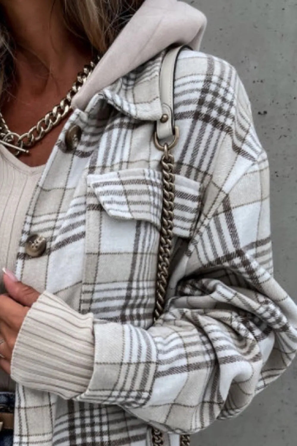 Plaid Button Up Jacket - Light Gray