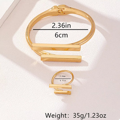 Adjustable Modern Bar Bracelet and Ring Jewelry Set -