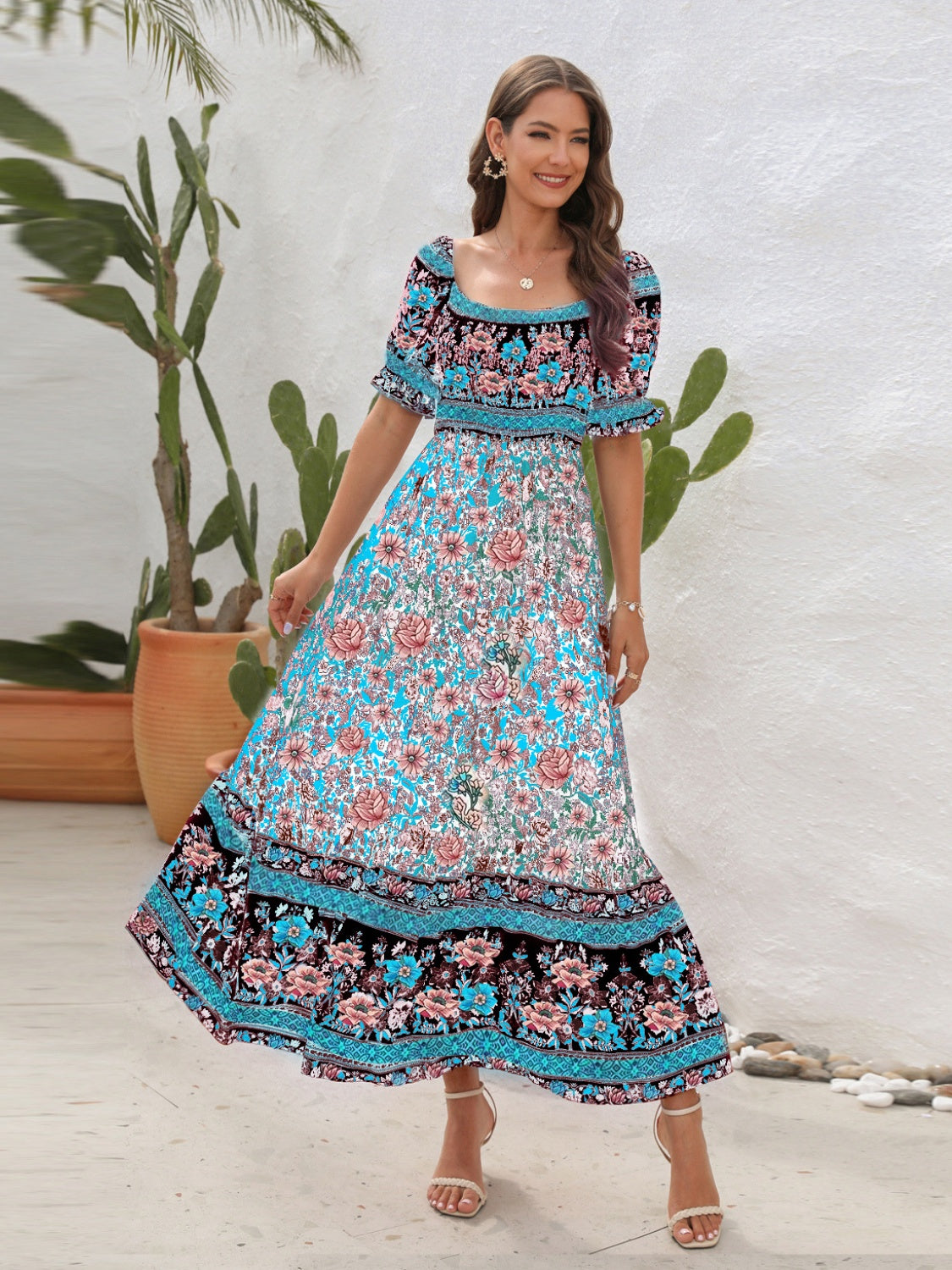 Floral Flounce Sleeve Midi Dress | AdoreStarr