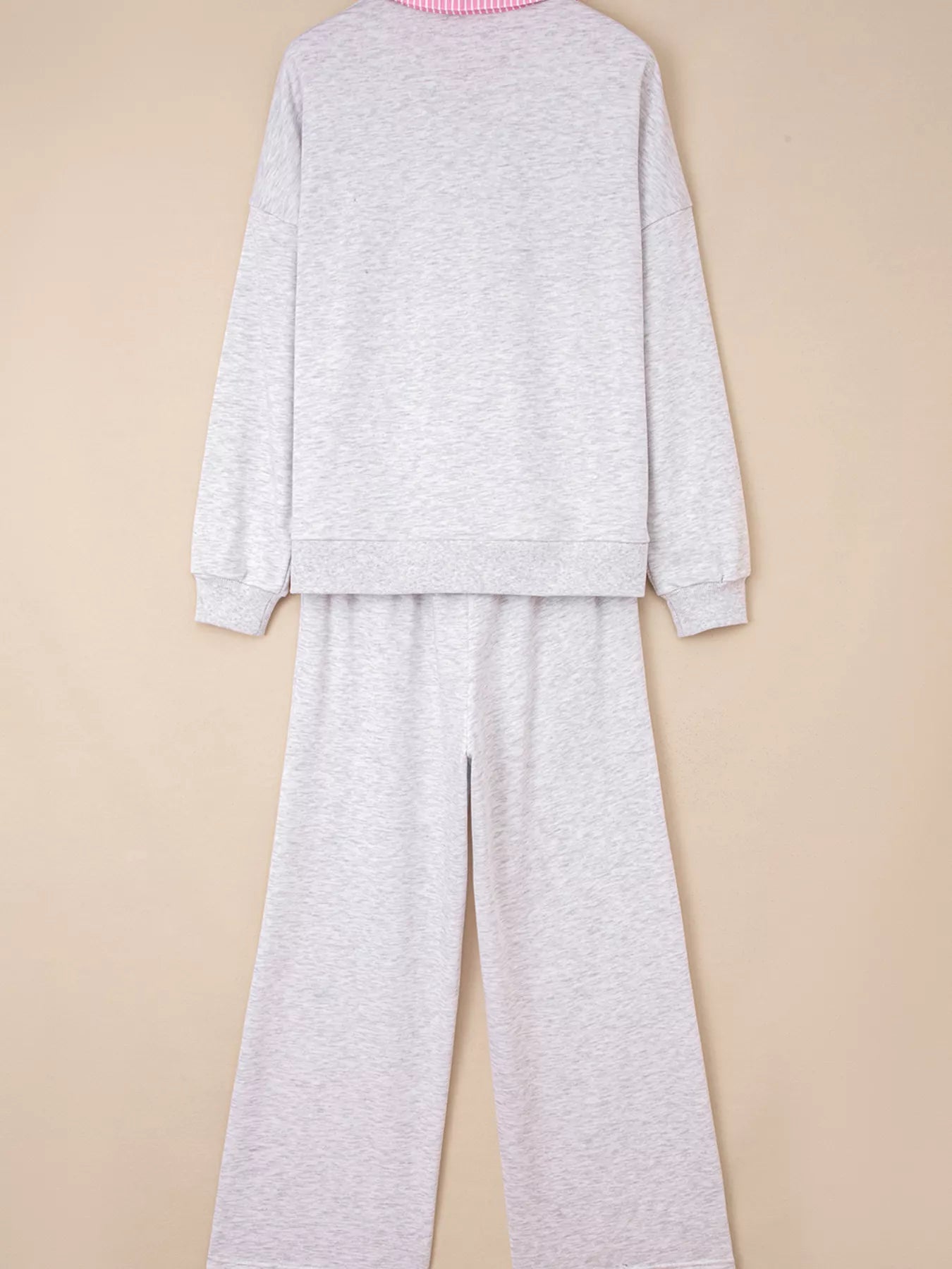 Contrasted Trim Collar Drop Shoulder Top and Pant Set -