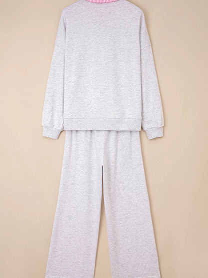 Contrasted Trim Collar Drop Shoulder Top and Pant Set -