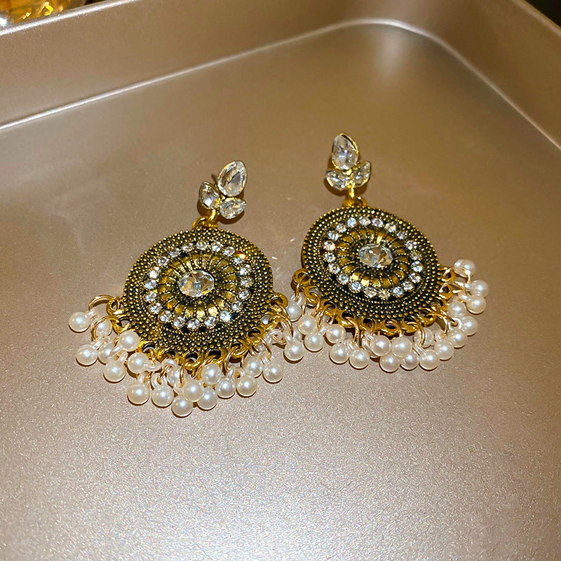 Rhinestone Alloy Bead Dangle Earrings - White One Size