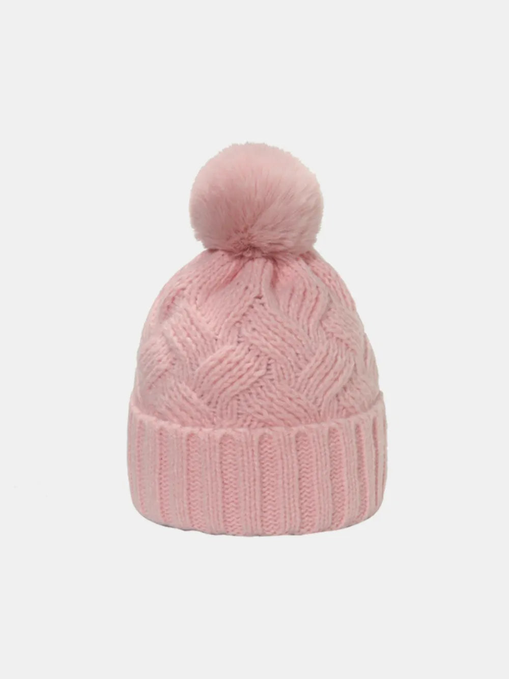 Roll Rim Cable-Knit Hat - Blush Pink One Size