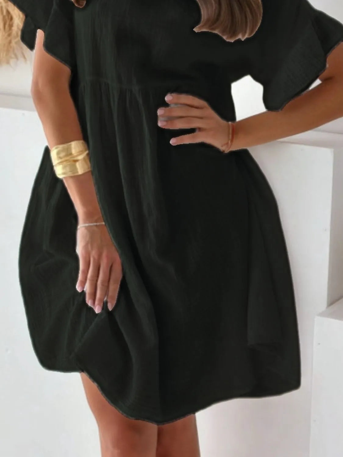 Round Neck Short Sleeve Mini Dress -