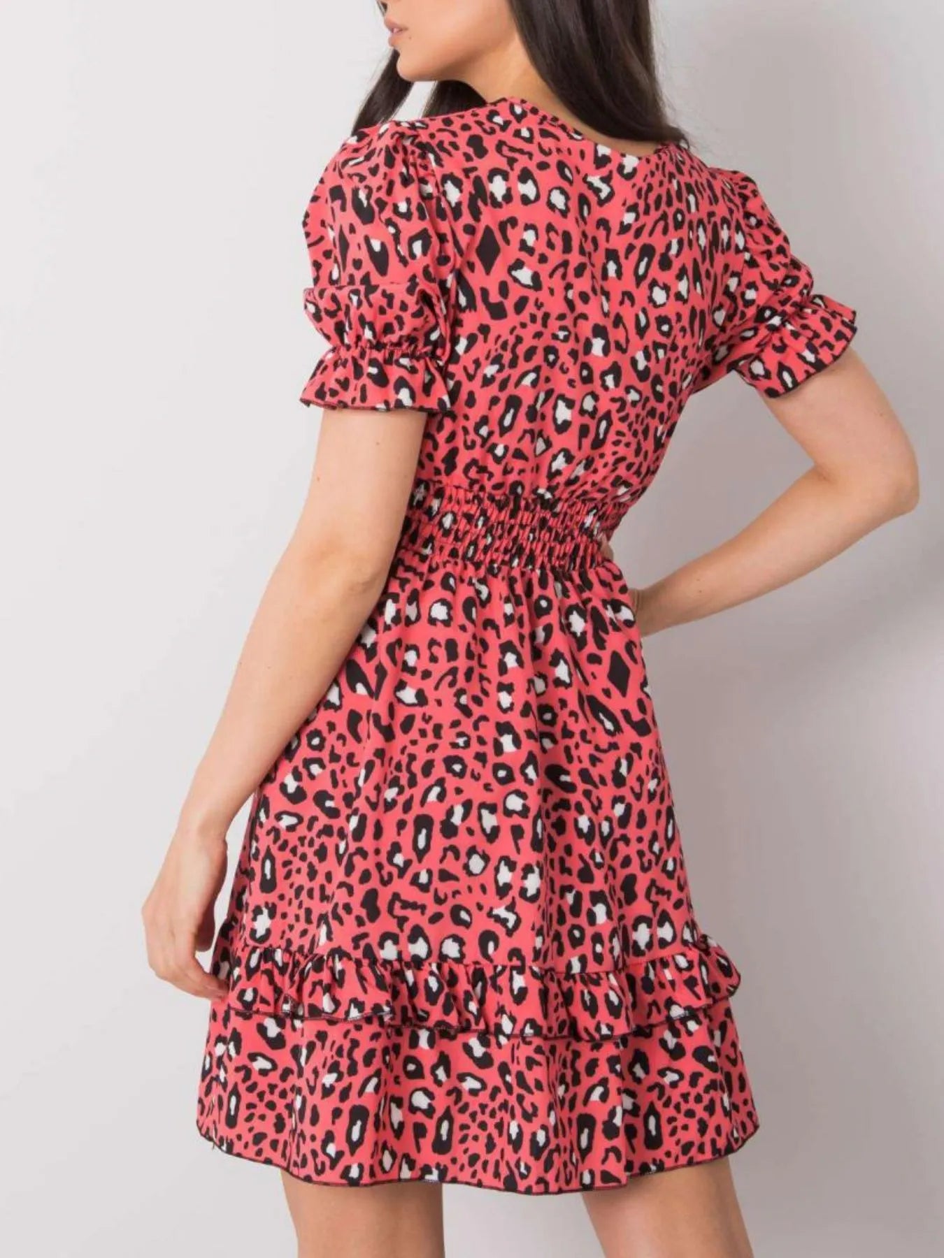 Leopard Print Tie Front Short Sleeve Mini Dress -