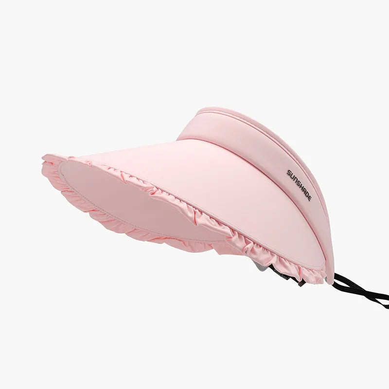 Frill Adjustable Ice Silk Sun Hat - Blush Pink One Size