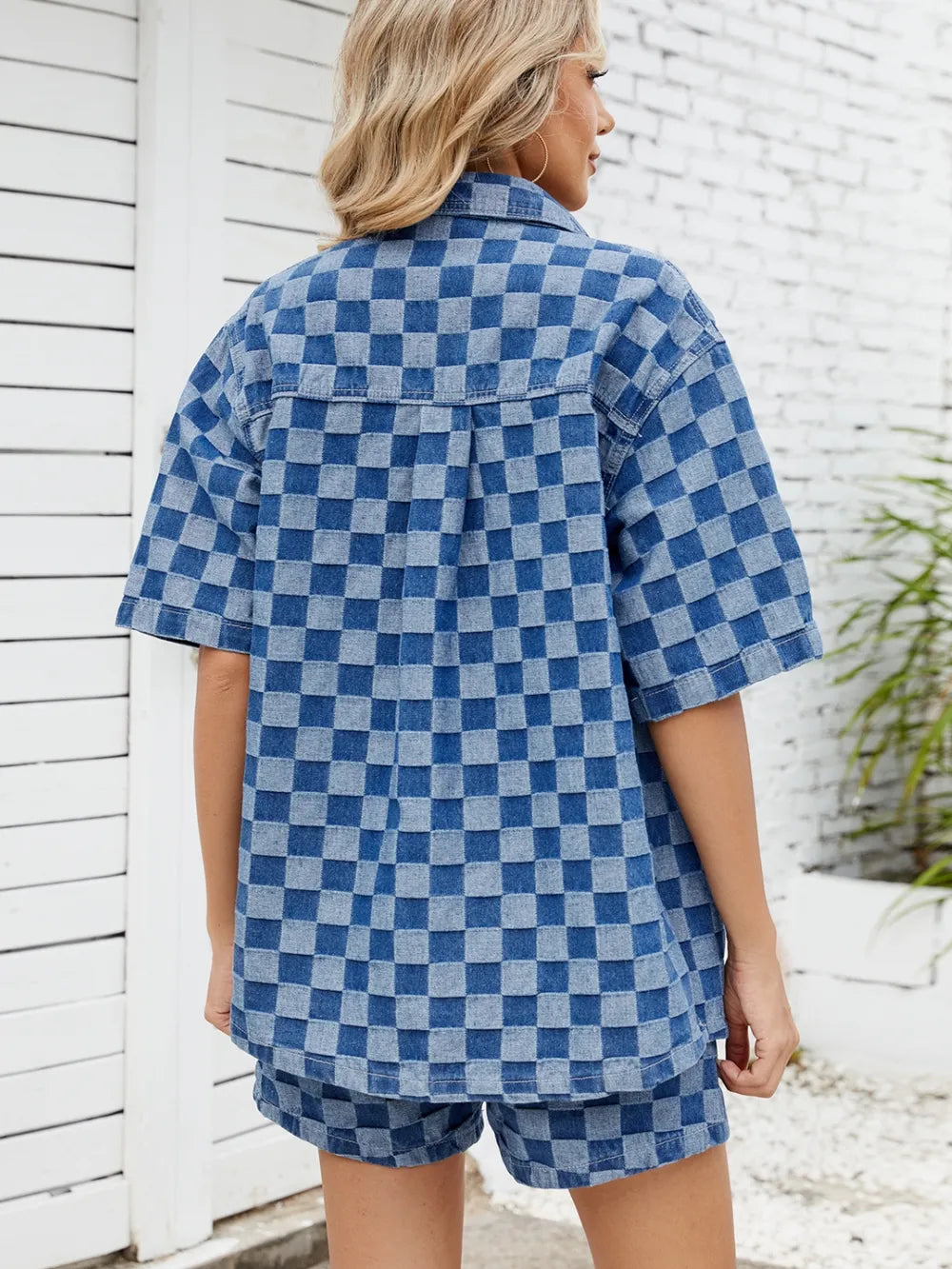 Checkered Shirt and Shorts Denim Set -