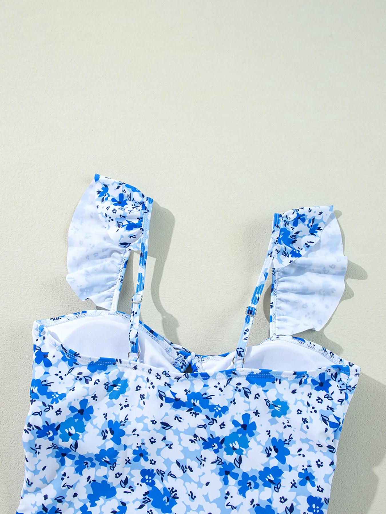 Floral Ruffled Strap Lace-up Hollow Out One-Piece Swimsuit -