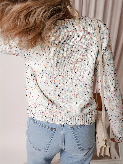 Colorful Button Up Long Sleeve Cardigan - White