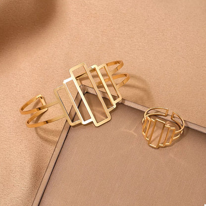 Gold-Plated Open Bracelet and Ring Jewelry Set -