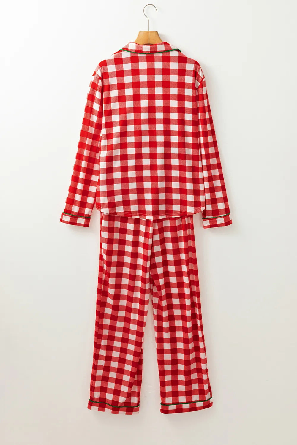 Plaid Collared Neck Long Sleeve Top and Pants Set -