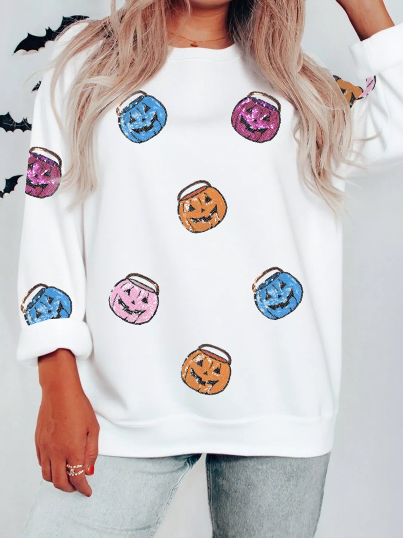 Pumpkin Lantern Sequin Patched Sweatshirt -