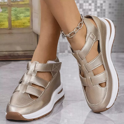 Cutout Wedge Velcro Sandals -