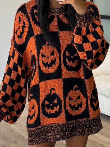 Exposed Seam Pumpkin Round Neck Sweater - Ochre