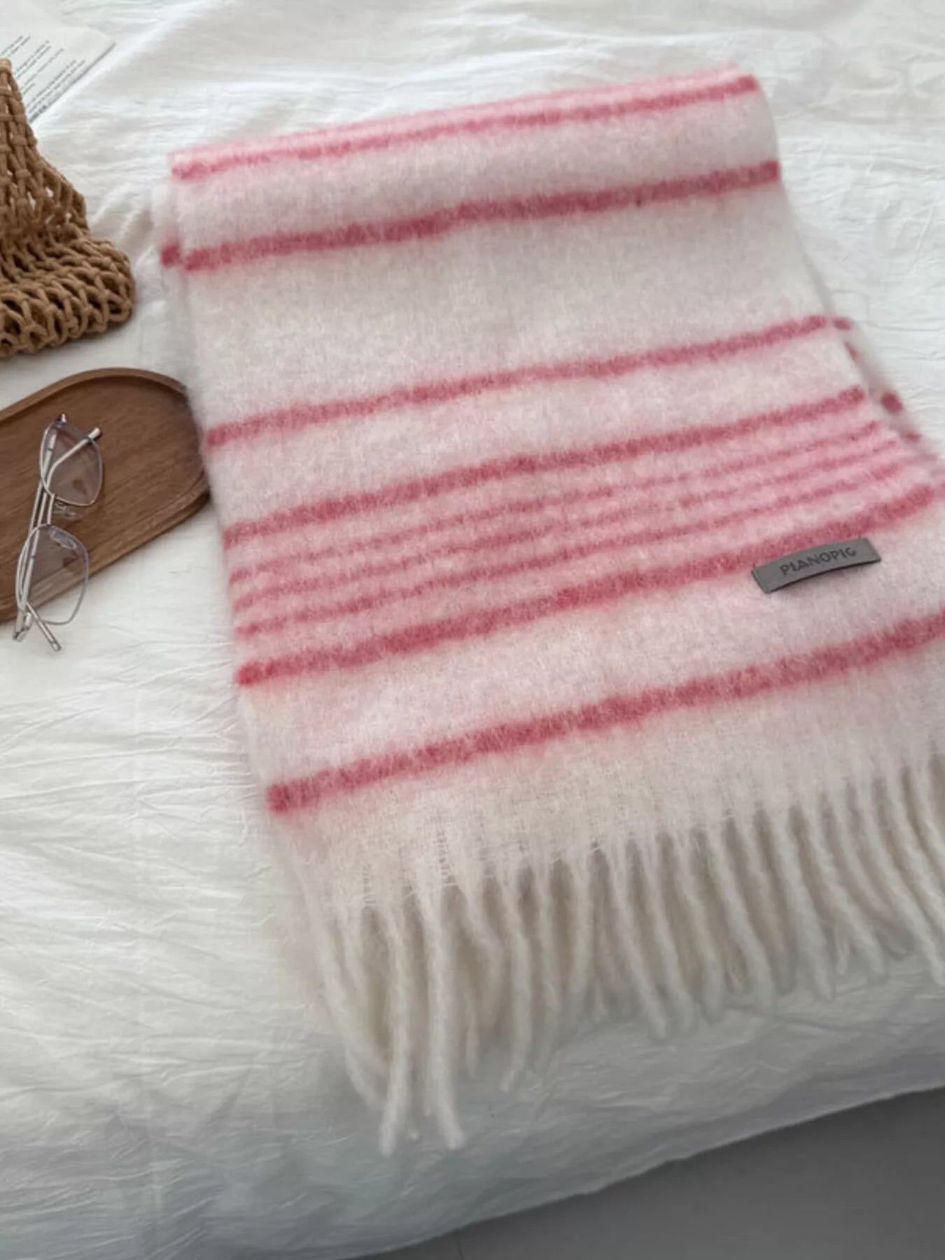 Cozy Striped Fringe Hem Scarf -
