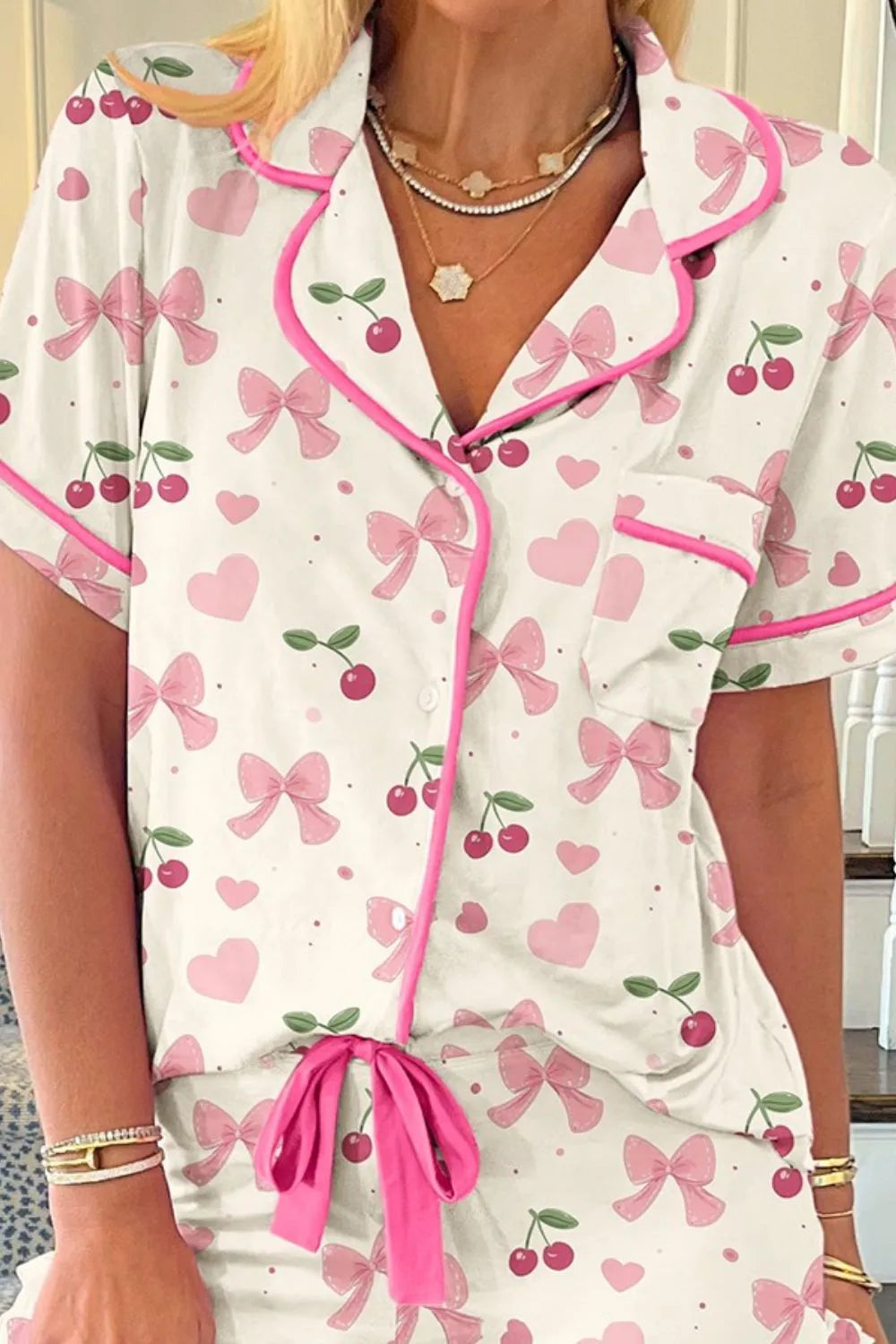 Printed Short Sleeve Top and Shorts Lounge Set -