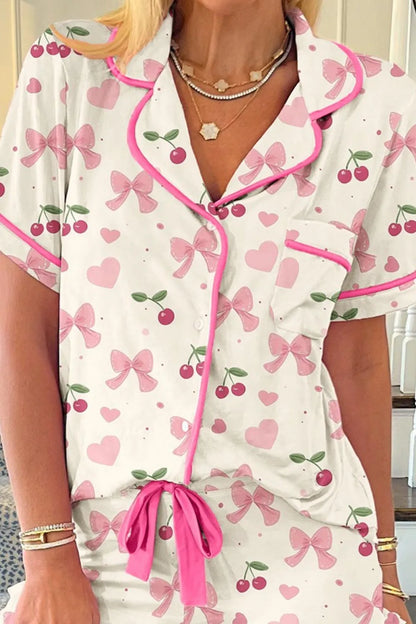 Printed Short Sleeve Top and Shorts Lounge Set -