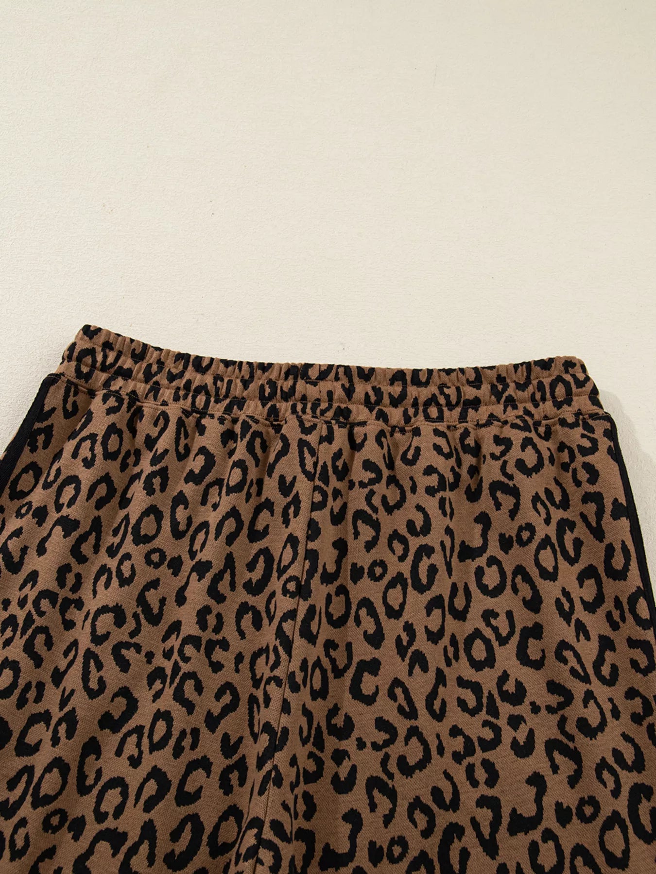 Striped Trim Leopard Long Sleeve Top Drawstring Pant Set -